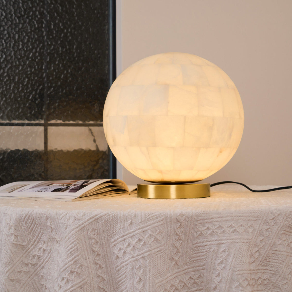 Arbana Alabaster Ball Table Lamp