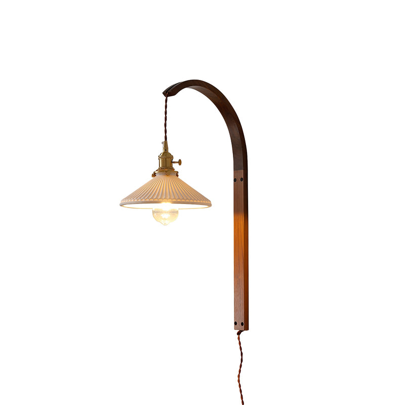 Arnello Curved Walnut Ceramic Plug-in Wall Light