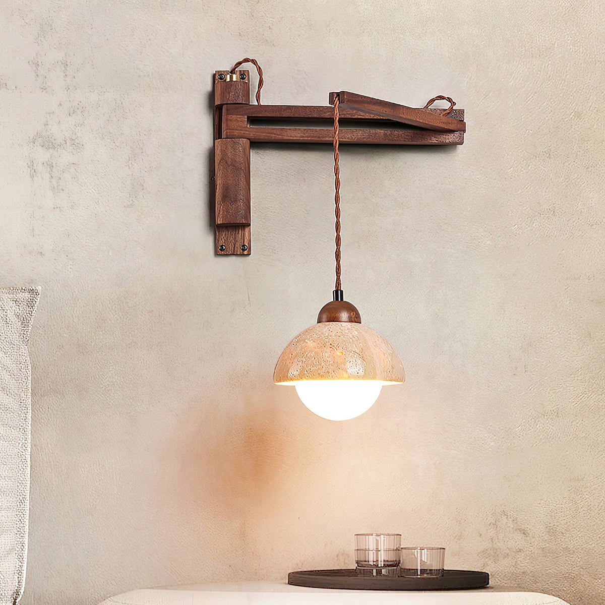 Arco Travertine Swing Arm Plug-in Sconce