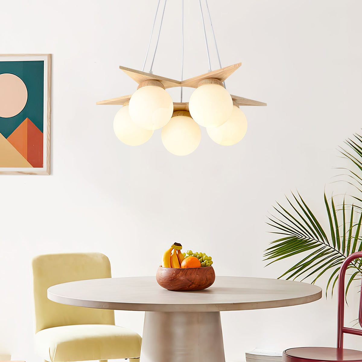 Sagreno Star Wooden With Glass Chandelier