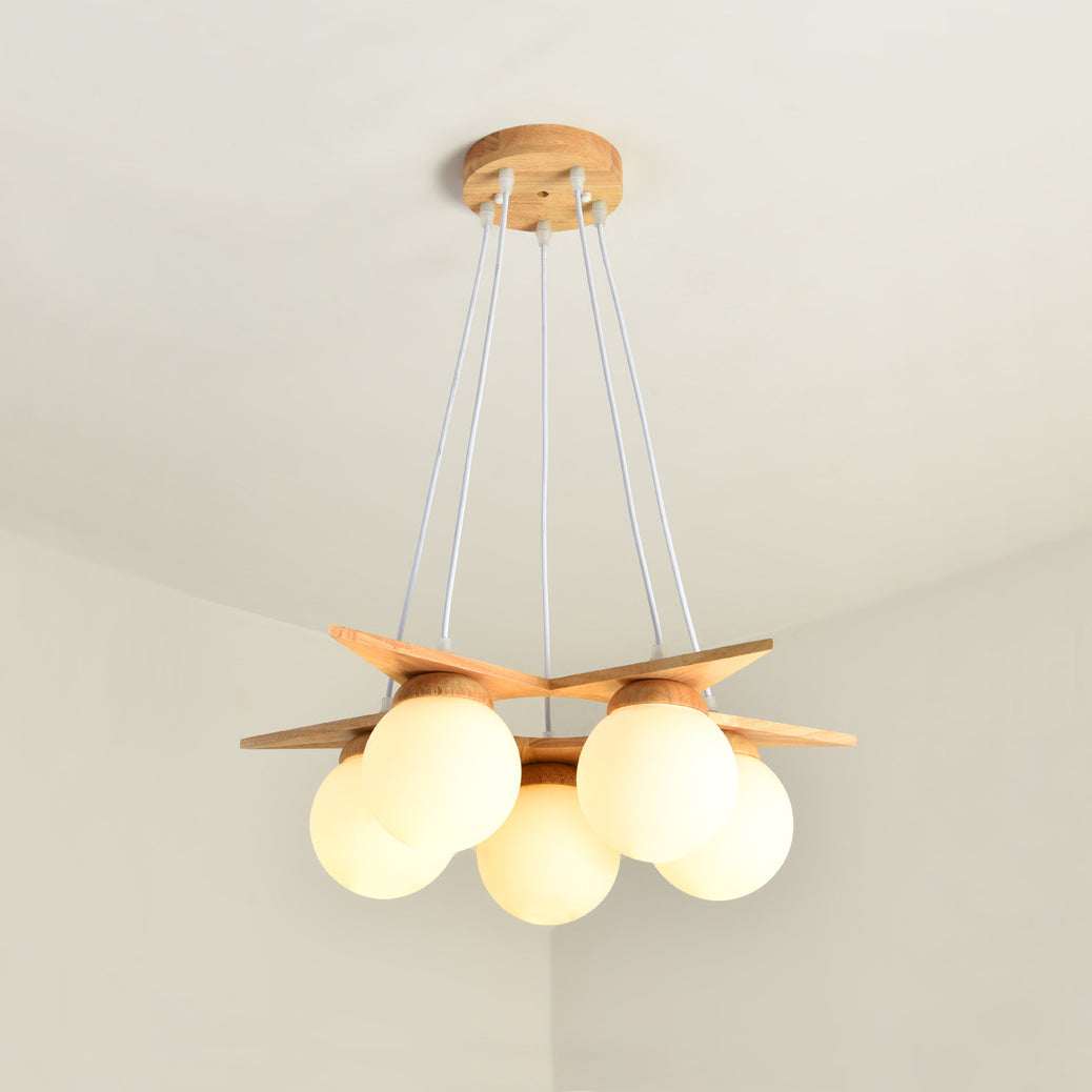 Sagreno Star Wooden With Glass Chandelier