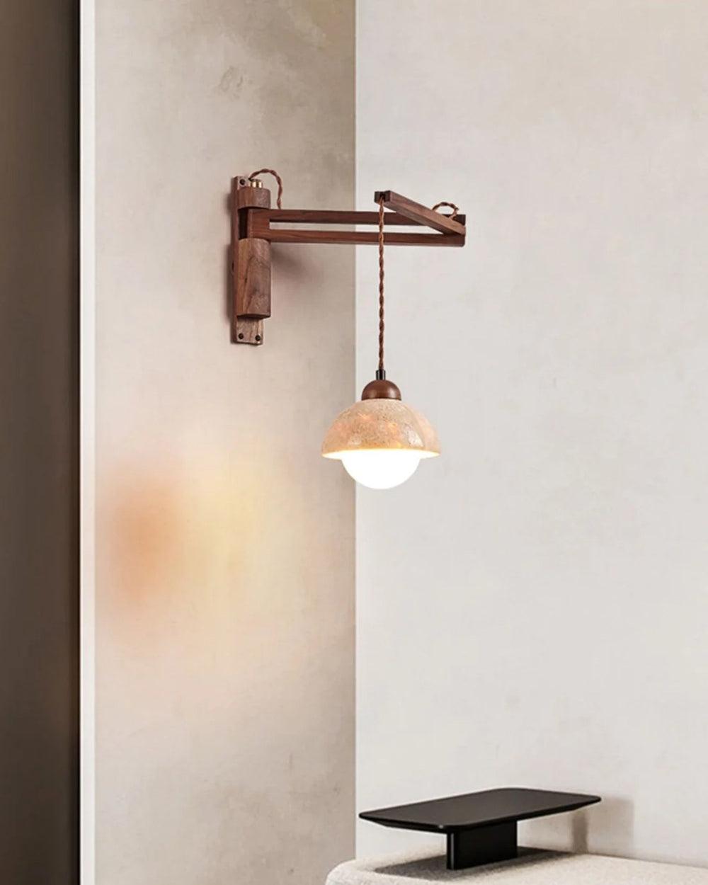 Arco Travertine Swing Arm Plug-in Sconce