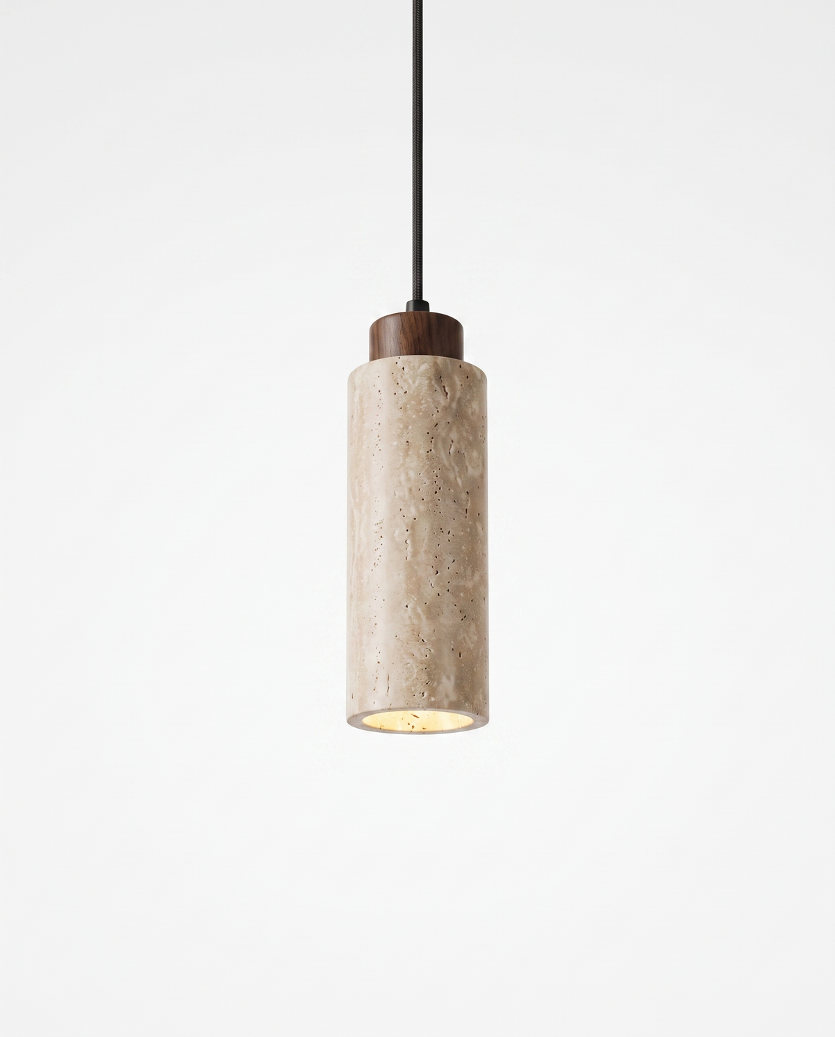 Luccio Column Mini Pendant Light, round pendant lit on white