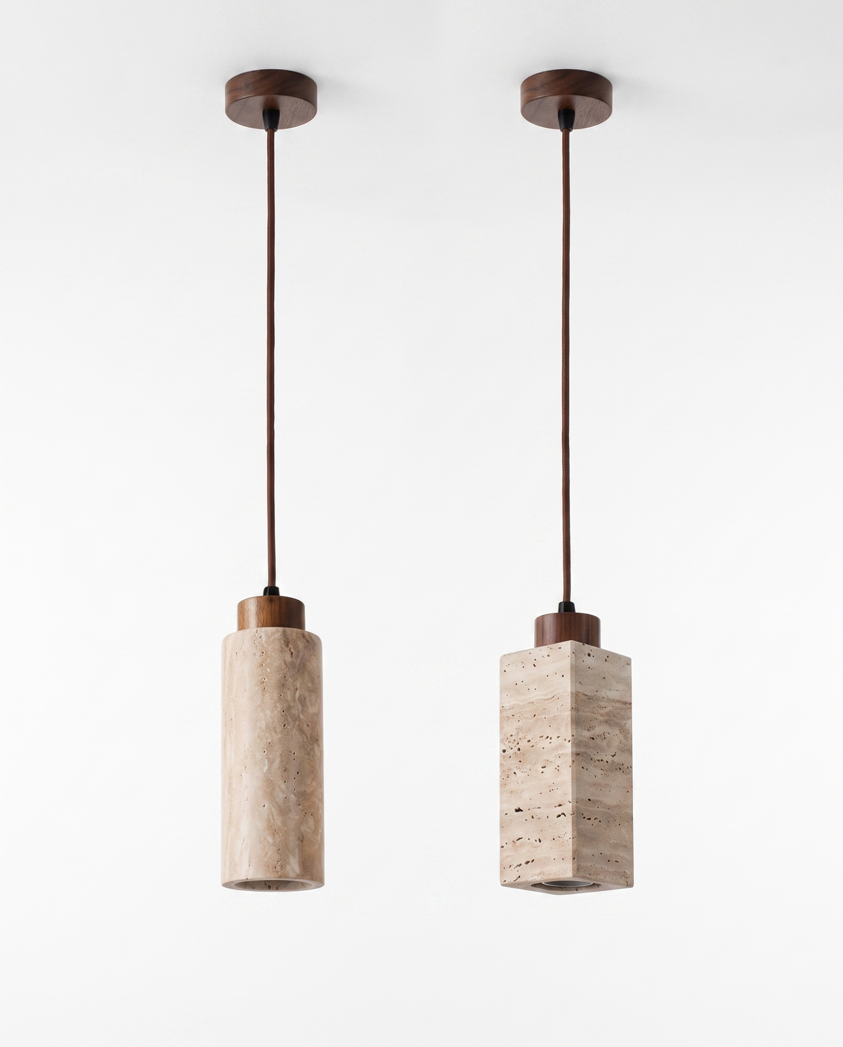 Luccio Column Mini Pendant Light, round and square shapes side by side on white