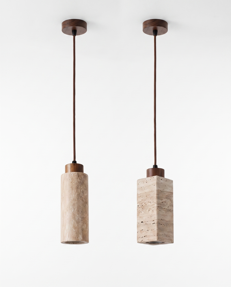 Luccio Column Mini Pendant Light, round and square shapes side by side on white